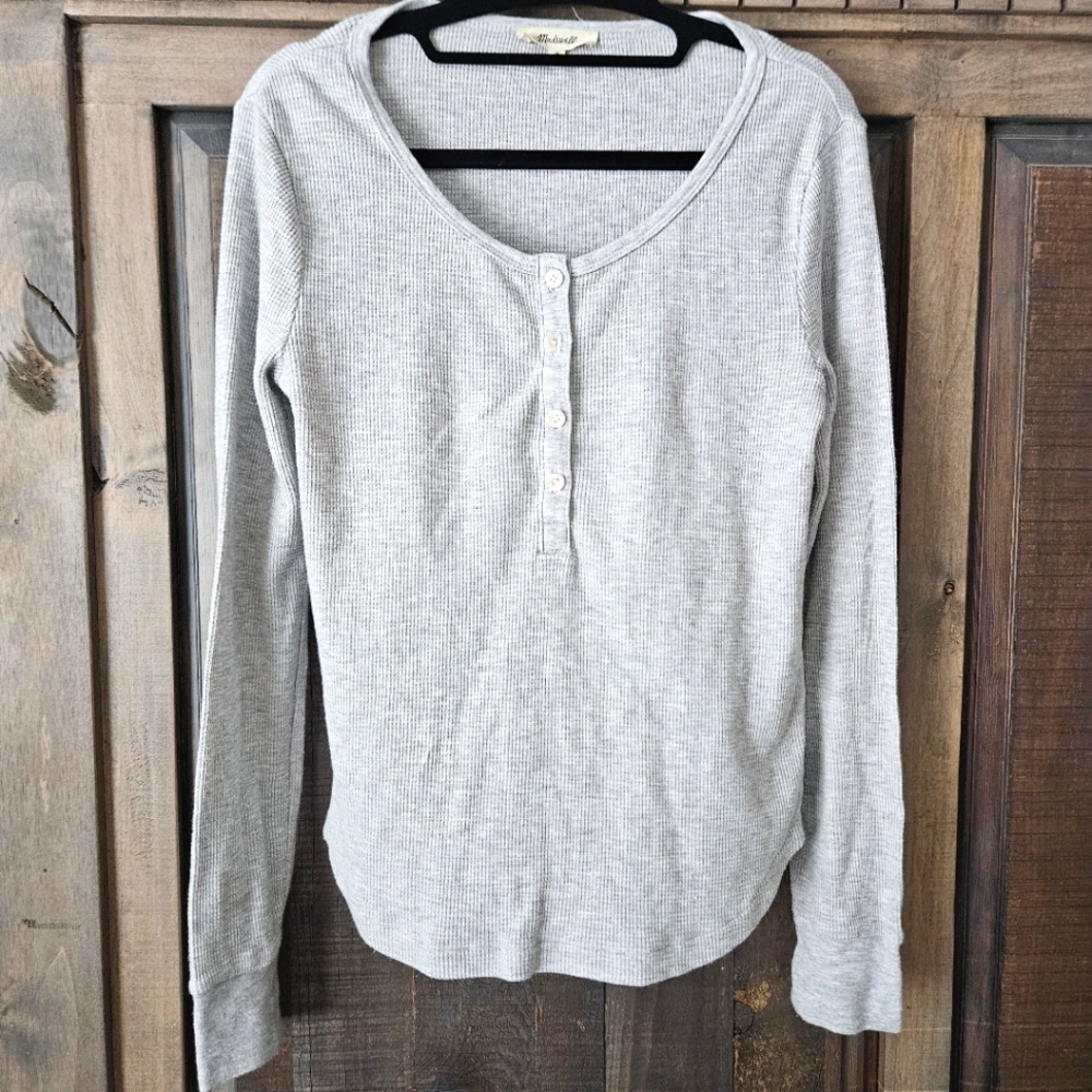 Madewell Heathered Waffle-Knit Scoopneck Henley Tee | Size M